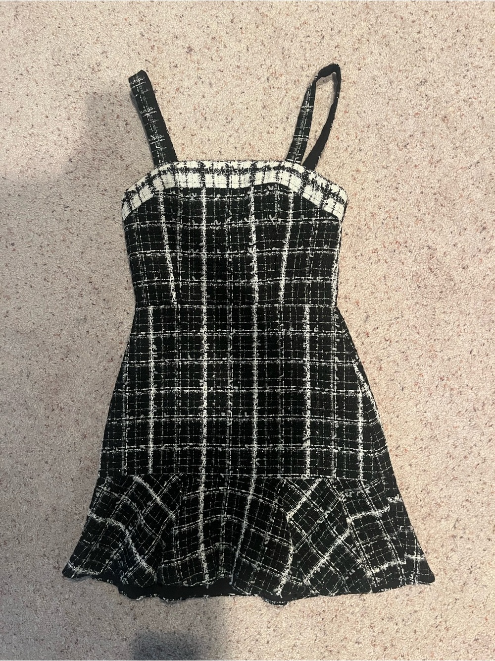 Alice and Olivia Black and White Tweed Plaid Sleeveless Mini Dress